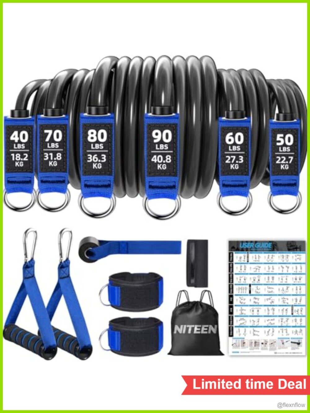 Heavy Duty Resistance Bands with Handles Natural Latex Full Body Workout Set